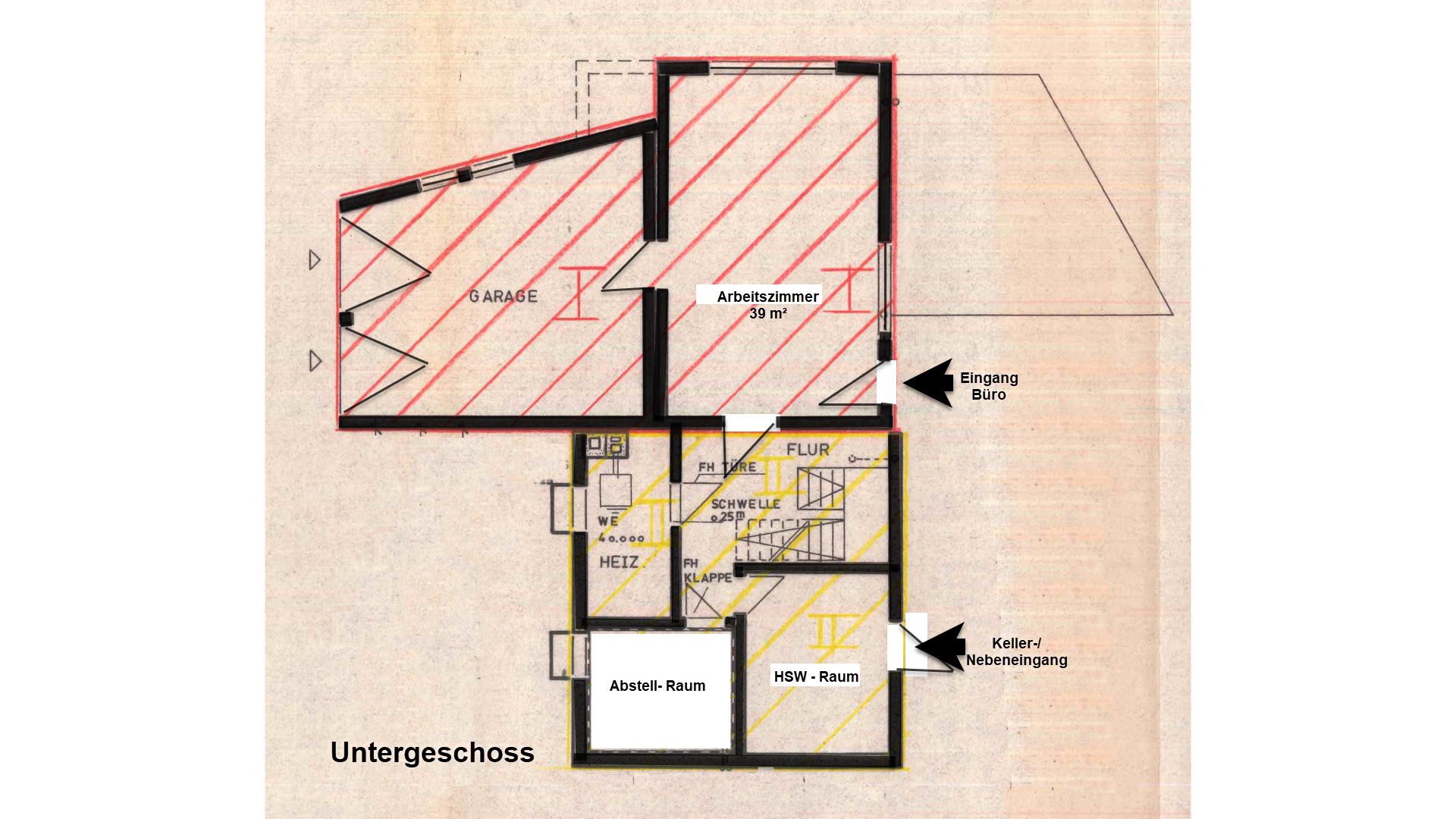 Reichshof-Nosbach: Altersruhesitz mit Wohnmobilgarage und pflegeleichtem Grundstück, UG: Keller, Büro, Doppelgarage